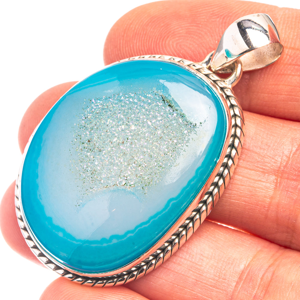 Chalcedony Druzy Pendant 1 7/8" (925 Sterling Silver) P38832