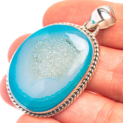 Chalcedony Druzy Pendant 1 7/8" (925 Sterling Silver) P38832
