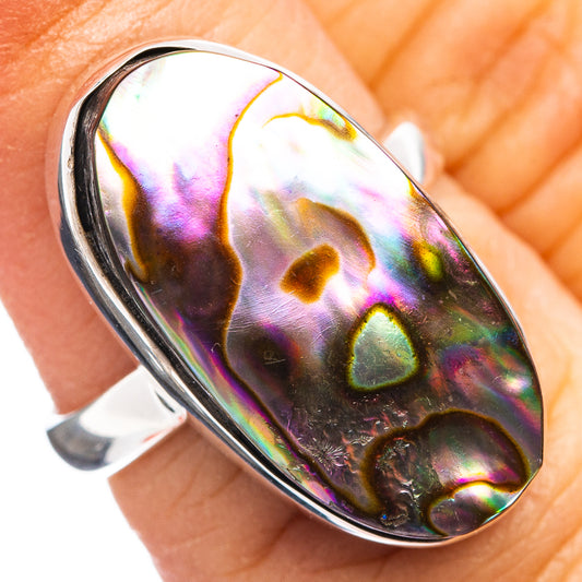 Size 6 abalone shell ring in .925 sterling silver, iridescent oval bezel