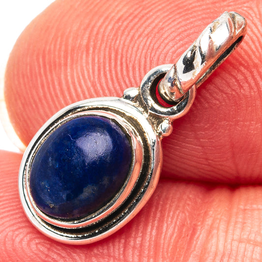 Oval lapis lazuli pendant in .925 sterling silver with curved bail loop