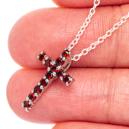 Garnet Cross Necklace 18" (925 Sterling Silver) N90069