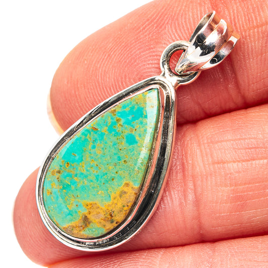 Turquoise teardrop pendant, .925 sterling silver, hinged bail