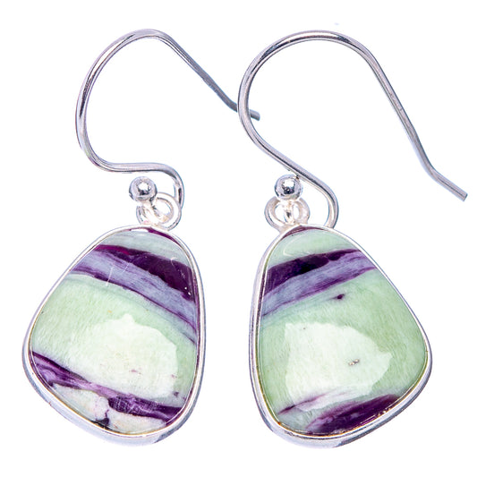 Teardrop stone drop earrings in purple and mint green set in polished 925 silver
