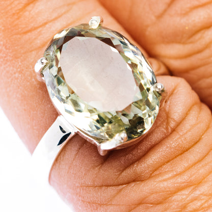 Faceted Prasiolite Ring Size 8.75 (.925 Sterling Silver)