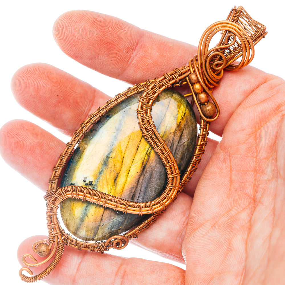 Labradorite Wire Wrap Pendant 4 1/8" (Copper)
