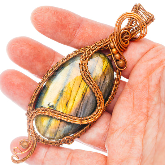Labradorite Wire Wrap Pendant 4 1/8" (Copper)