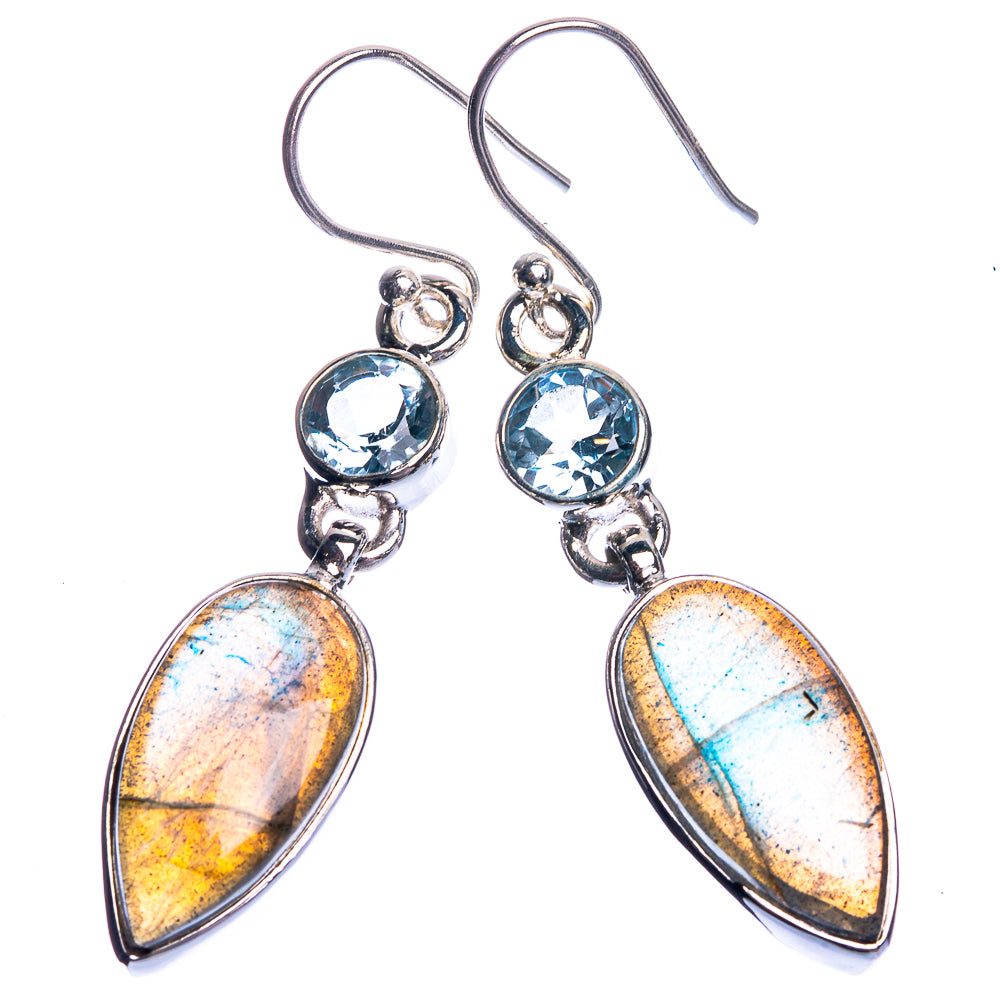 Labradorite, Blue Topaz 925 Sterling Silver Earrings 1 7/8"