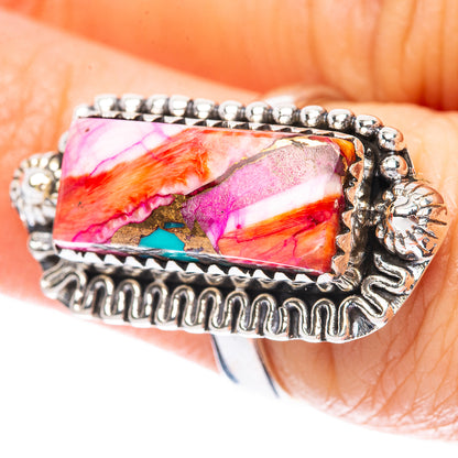 Kingman Pink Dahlia Turquoise Ring Size 6.75 (925 Sterling Silver) R3982