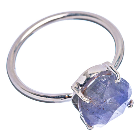 Oval purple-blue faceted gemstone ring with .925 sterling silver band, prong setting