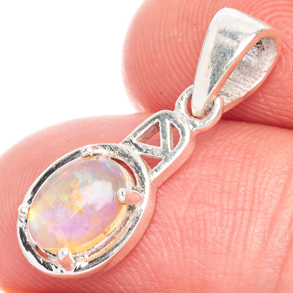 Sterling silver opal pendant with oval opal and openwork bezel