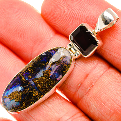 Boulder Opal, Black Onyx 925 Sterling Silver Pendant 2" (925 Sterling Silver) PD38354
