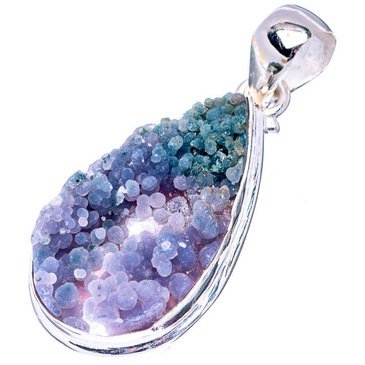 Sterling silver agate pendant with teardrop druzy stone, bail detail, blue-purple