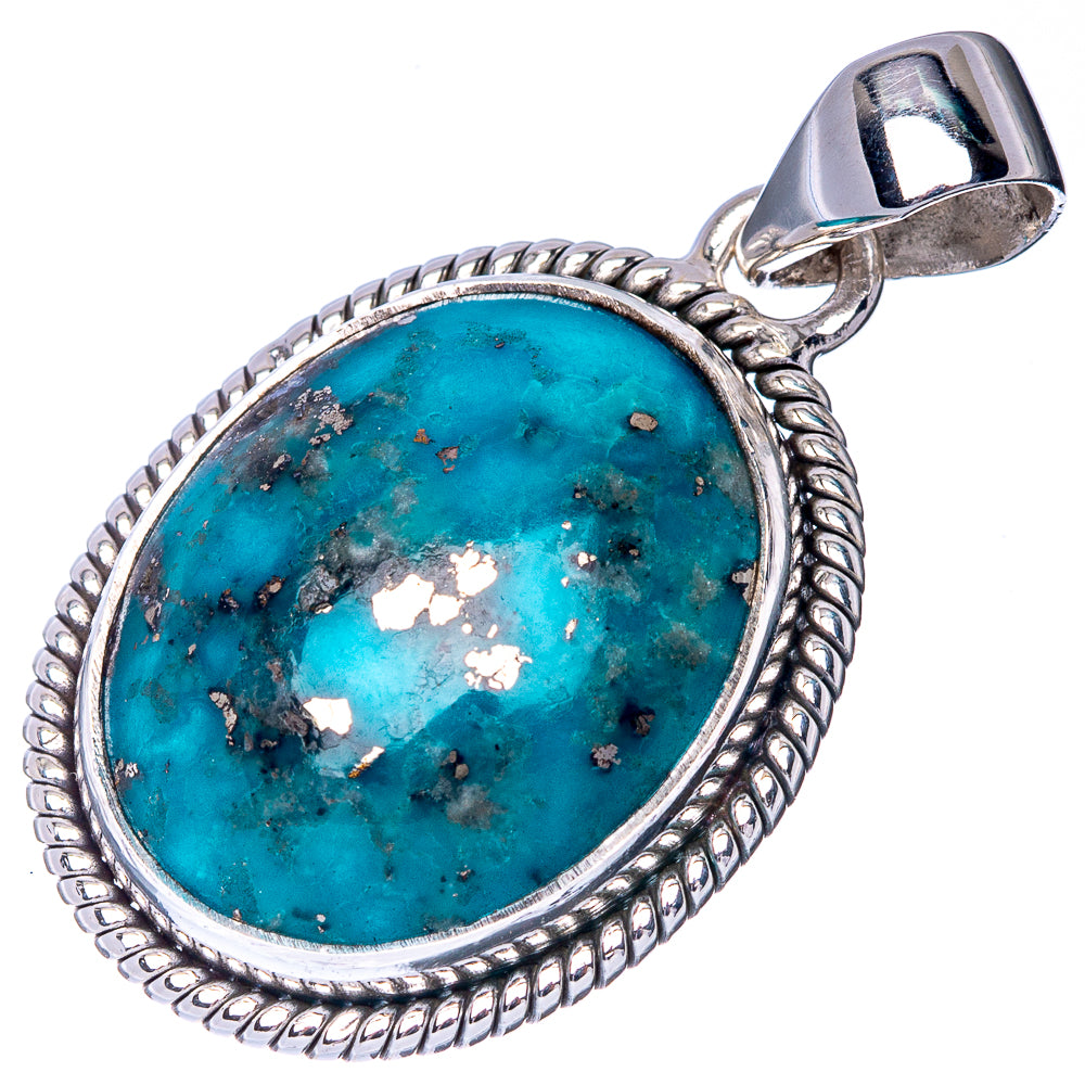 Persian turquoise oval pendant with ornate beaded silver frame and hinged bail