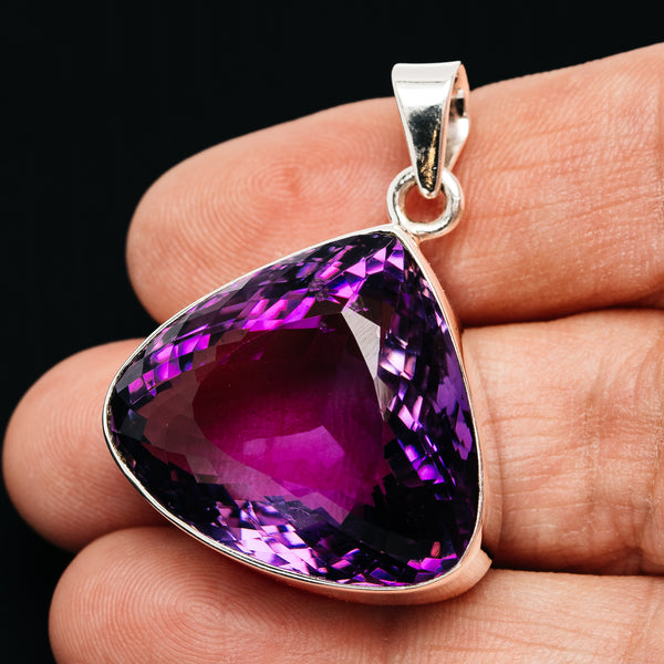 Premium 63.5ct Faceted Brazilian Amethyst Pendant 1 1/2" (.925 Sterling Silver)