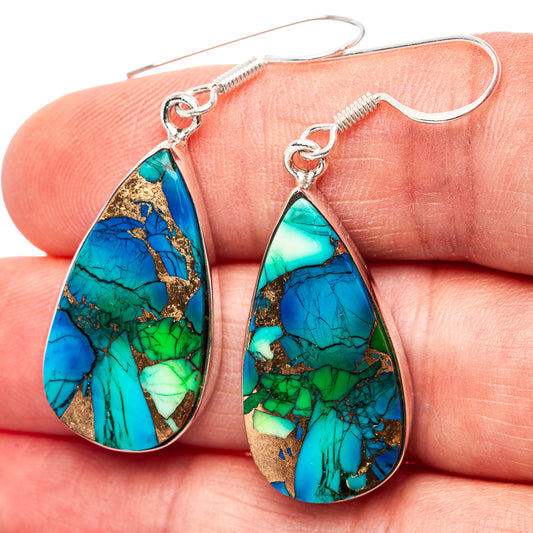 Premium Peacock Dahlia Turquoise Earrings 1 3/4" (.925 Sterling Silver)