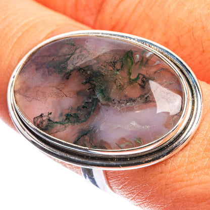Large Green Moss Agate 925 Sterling Silver Ring Size 8.75