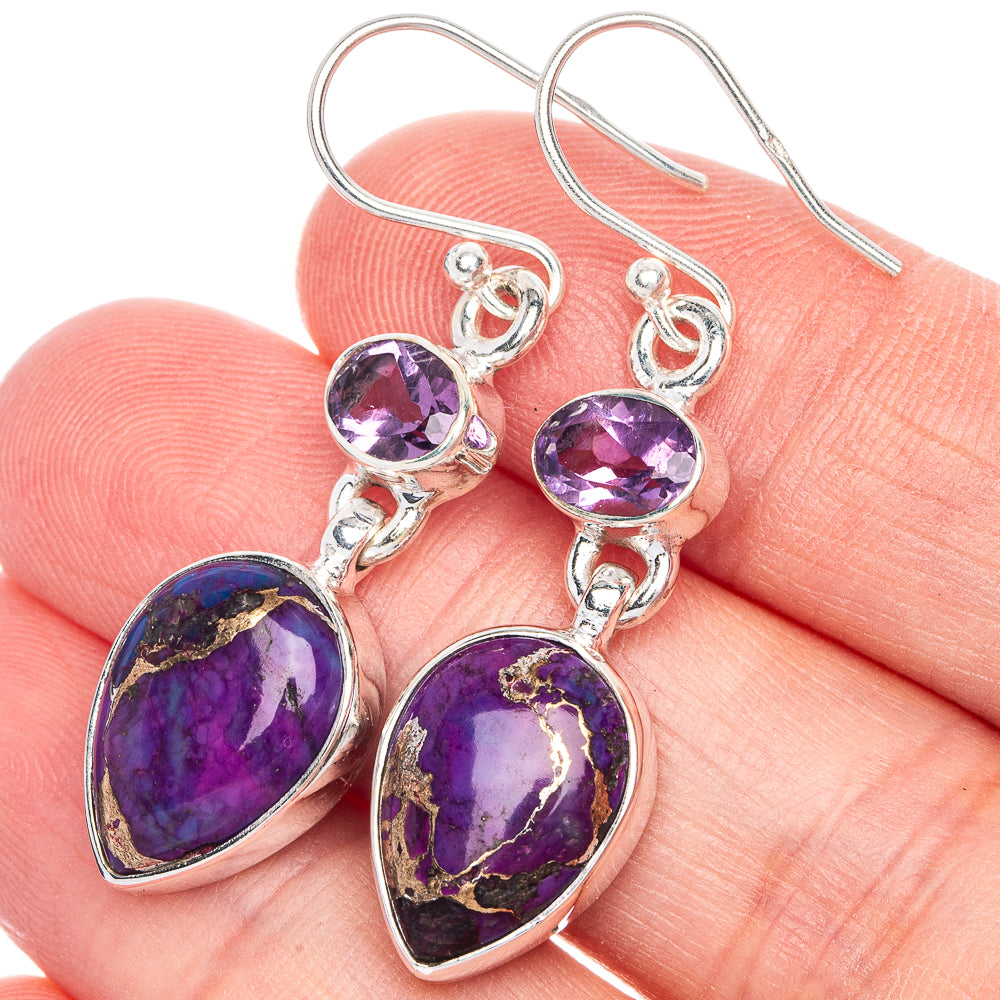 Purple Copper Composite Turquoise, Amethyst Earrings 1 5/8" (925 Sterling Silver) E433115