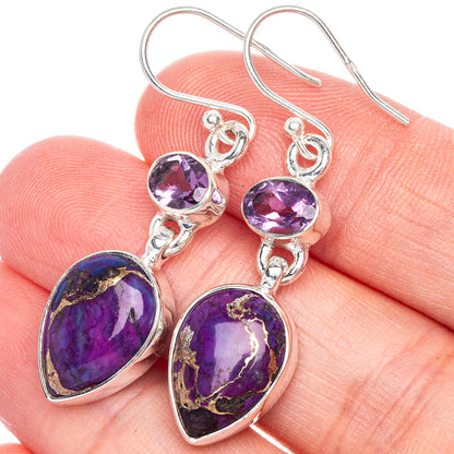 Purple Copper Composite Turquoise, Amethyst Earrings 1 5/8" (925 Sterling Silver) E433115