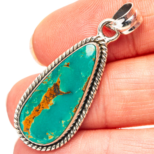 Turquoise teardrop pendant in .925 sterling silver, rope bezel and bail loop