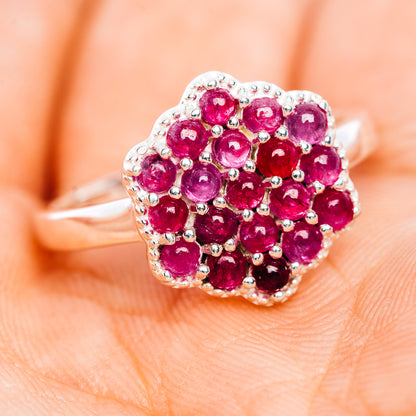 Burmese Ruby Cluster Ring Size 9 (.925 Sterling Silver)