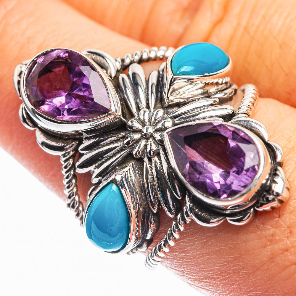 Faceted Amethyst, Sleeping Beauty Turquoise Ring Size 7.75 (925 Sterling Silver) R141939