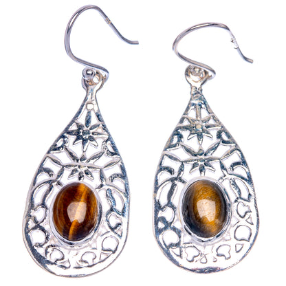 Tiger Eye Earrings 1 3/4" (925 Sterling Silver) E1058