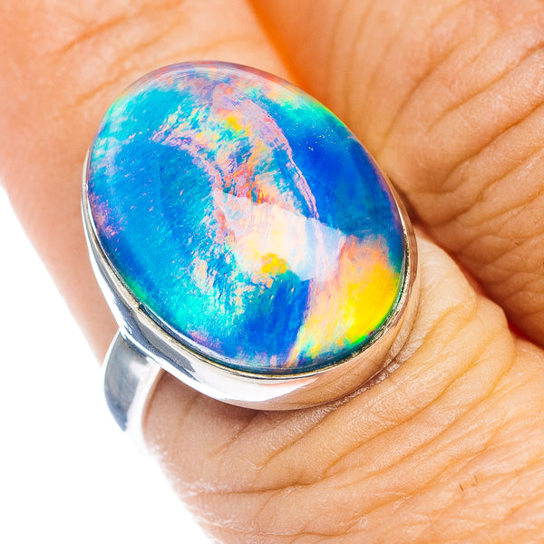 Aurora Opal Ring Size 7.5 (.925 Sterling Silver)
