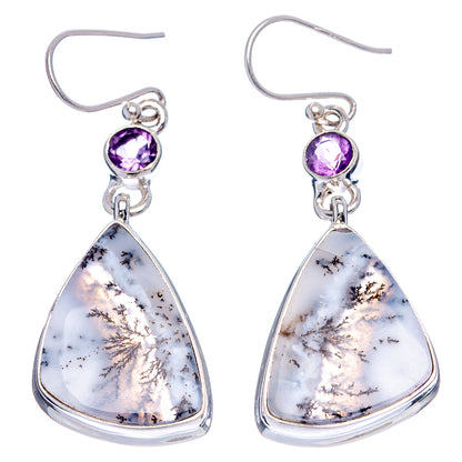 Premium Dendritic Opal, Amethyst Earrings 1 7/8" (.925 Sterling Silver)