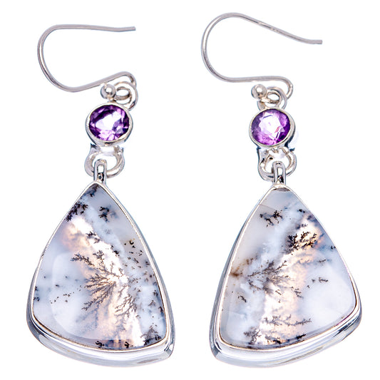 Sterling silver dangling teardrop opal earrings with purple round amethyst accent