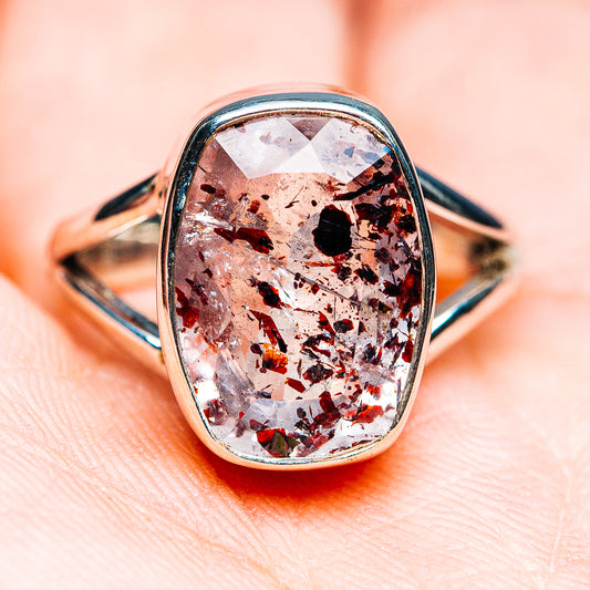 Oval faceted lepidocrocite ring in .925 sterling silver, front view