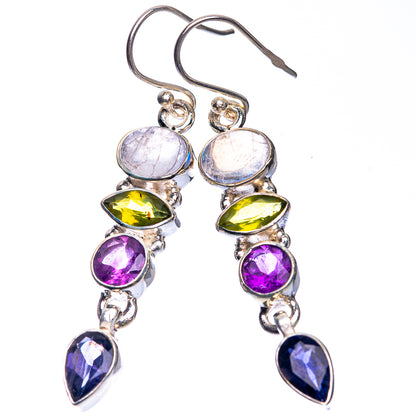 Rainbow Moonstone, Peridot, Amethyst, Tanzanite Earrings 2" (925 Sterling Silver) E432614