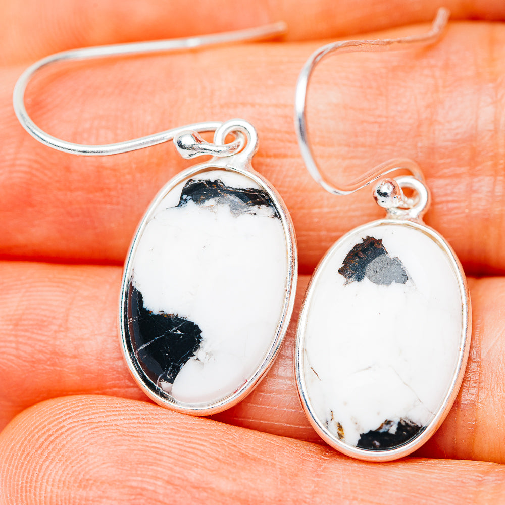 White Buffalo Turquoise Earrings 1 3/8" (.925 Sterling Silver)