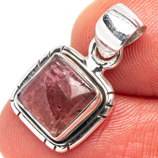 Pink tourmaline pendant in .925 sterling silver bezel with round bail, gemstone close-up