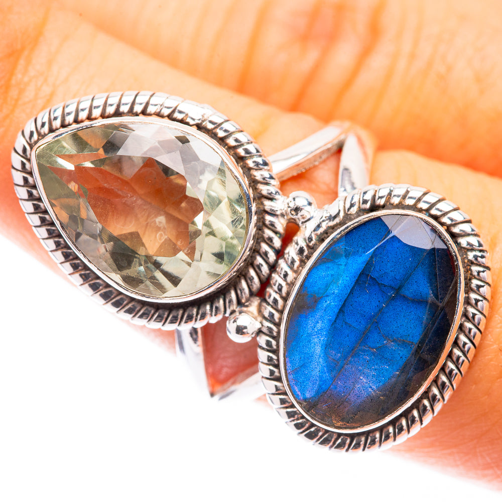 Large Labradorite, Green Amethyst Ring Size 7.75 (925 Sterling Silver) R141374