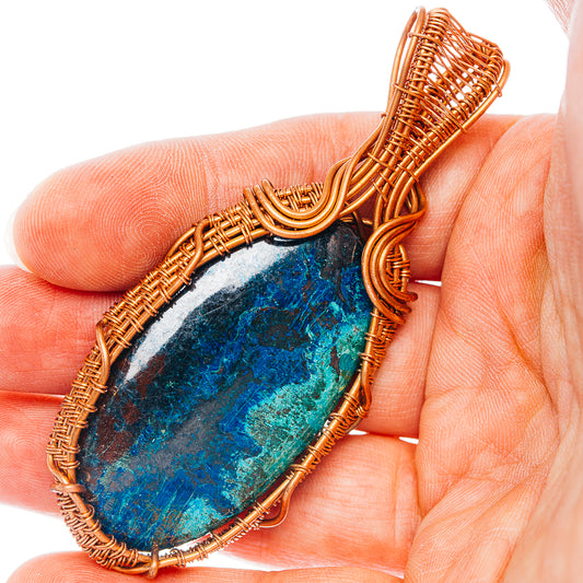 Shattuckite Wire Wrap Pendant 3 1/8" (Copper)