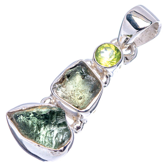 Sterling silver pendant with rough green stones and round peridot center, loop bail