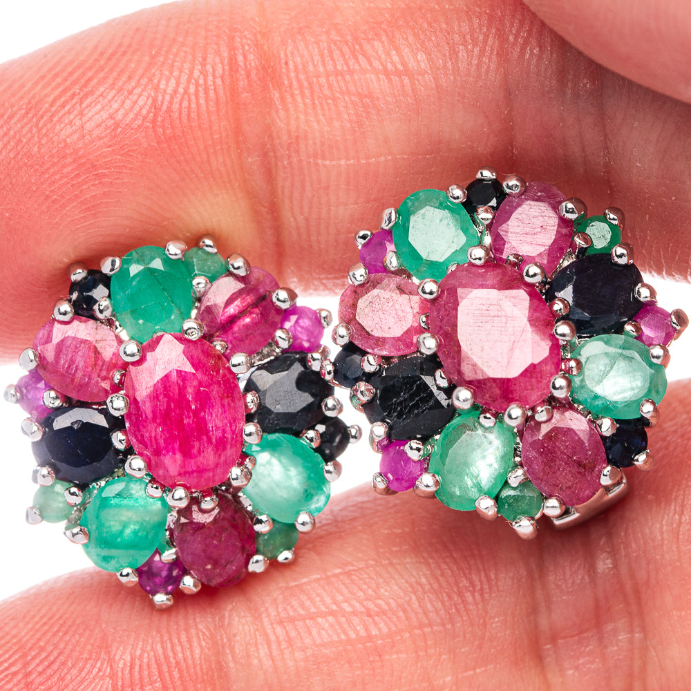 Ruby, Sapphire, Emerald Earrings 5/8" (925 Sterling Silver) E433145