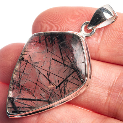 Tourmalinated Quartz 925 Sterling Silver Pendant 1 3/4"