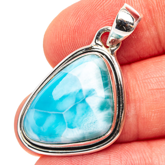 Sterling silver teardrop larimar pendant with polished bezel and bail loop