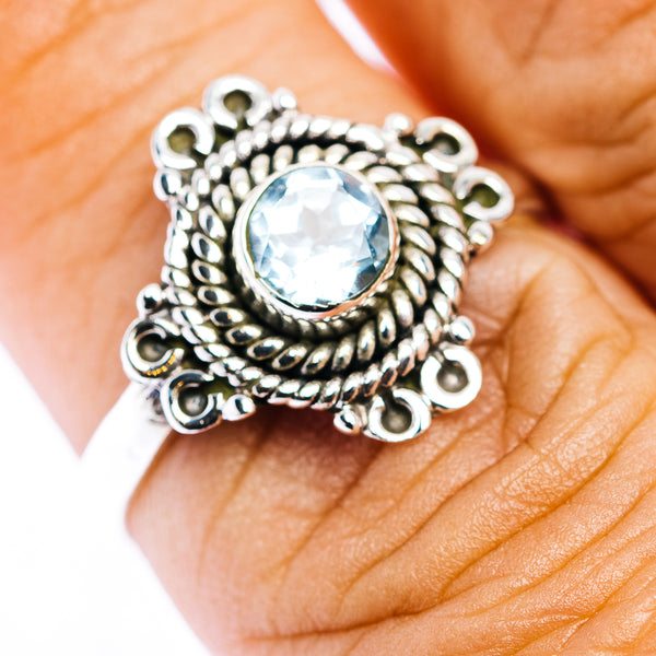 Blue Topaz Filigree Ring Size 7.5 (.925 Sterling Silver)