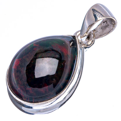 Teardrop opal pendant with multicolor dark flashes and polished sterling silver bezel