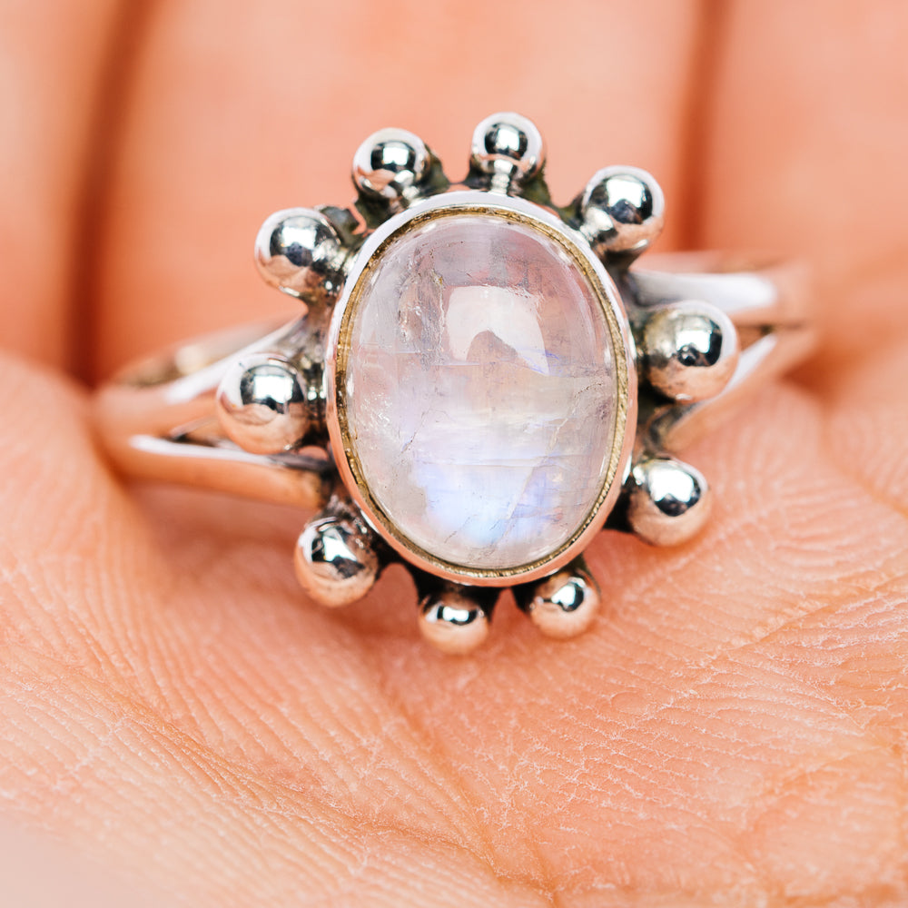 Rainbow Moonstone Ring Size 7 (.925 Sterling Silver)