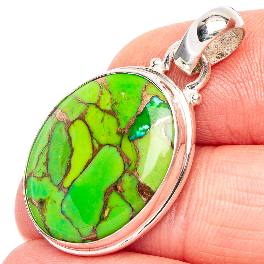 Green Copper Turquoise Pendant 1 3/8" (.925 Sterling Silver)