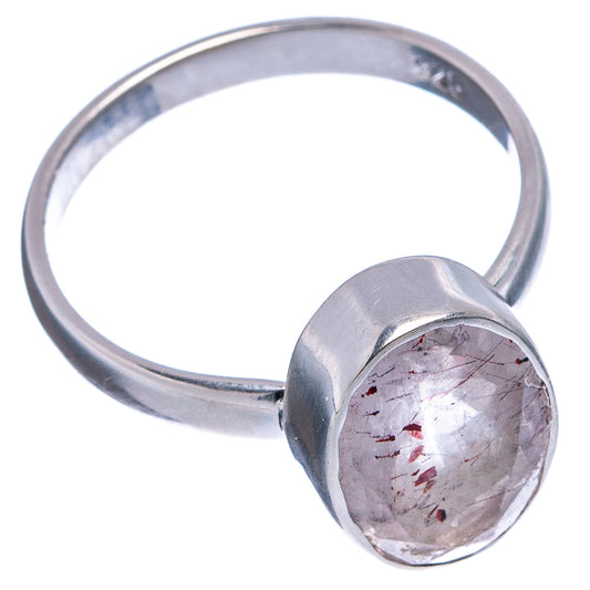 Sterling silver ring, size 6.75, oval top stone with red speckles in side view