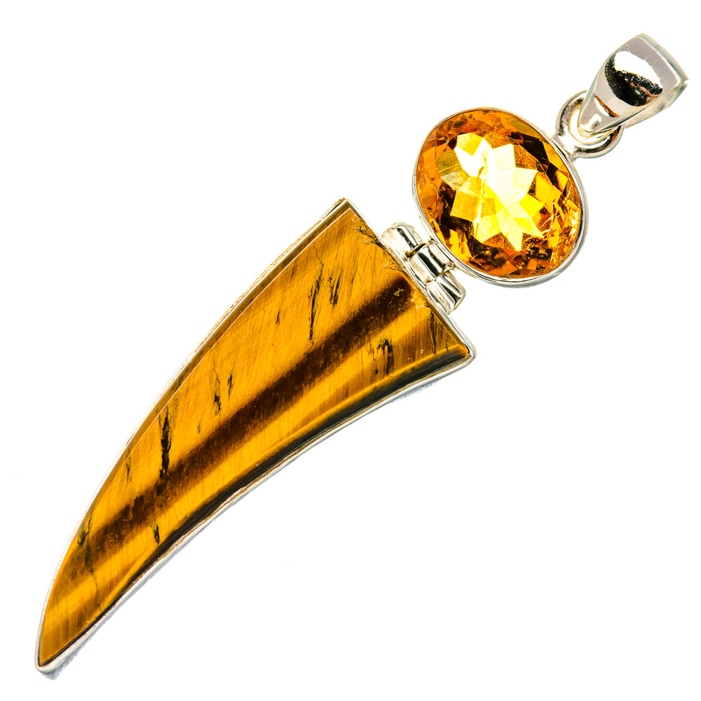 Tiger Eye, Citrine Pendant 2 1/2" (925 Sterling Silver) PD38027