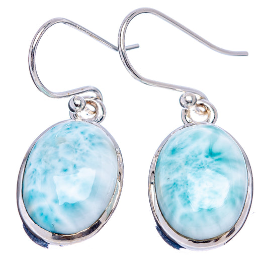 Larimar sterling silver oval cabochon earrings with curved hook and loop setting