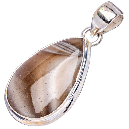 Sterling silver flint pendant with oval teardrop gray stone and loop bail