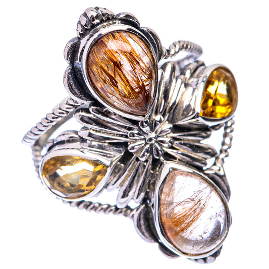 Large Rutilated Quartz, Citrine Ring Size 9.75 (925 Sterling Silver) R140866