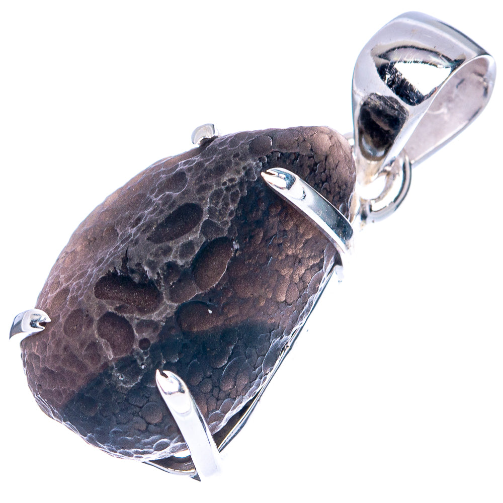 Cintamani-style pendant in dark textured stone with 925 sterling silver bezel and loop