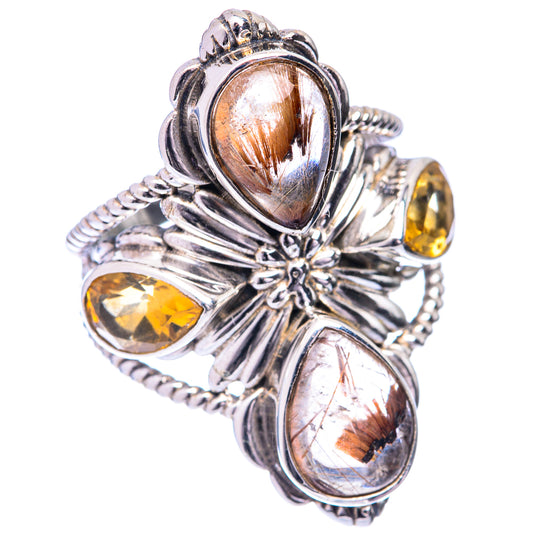 Large Rutilated Quartz, Citrine Ring Size 7 (925 Sterling Silver) R141008